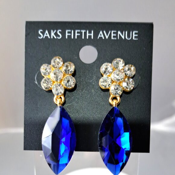 Saks Fifth Avenue Jewelry - Saks Fifth Avenue Dark Blue Floral Dangle Earrings